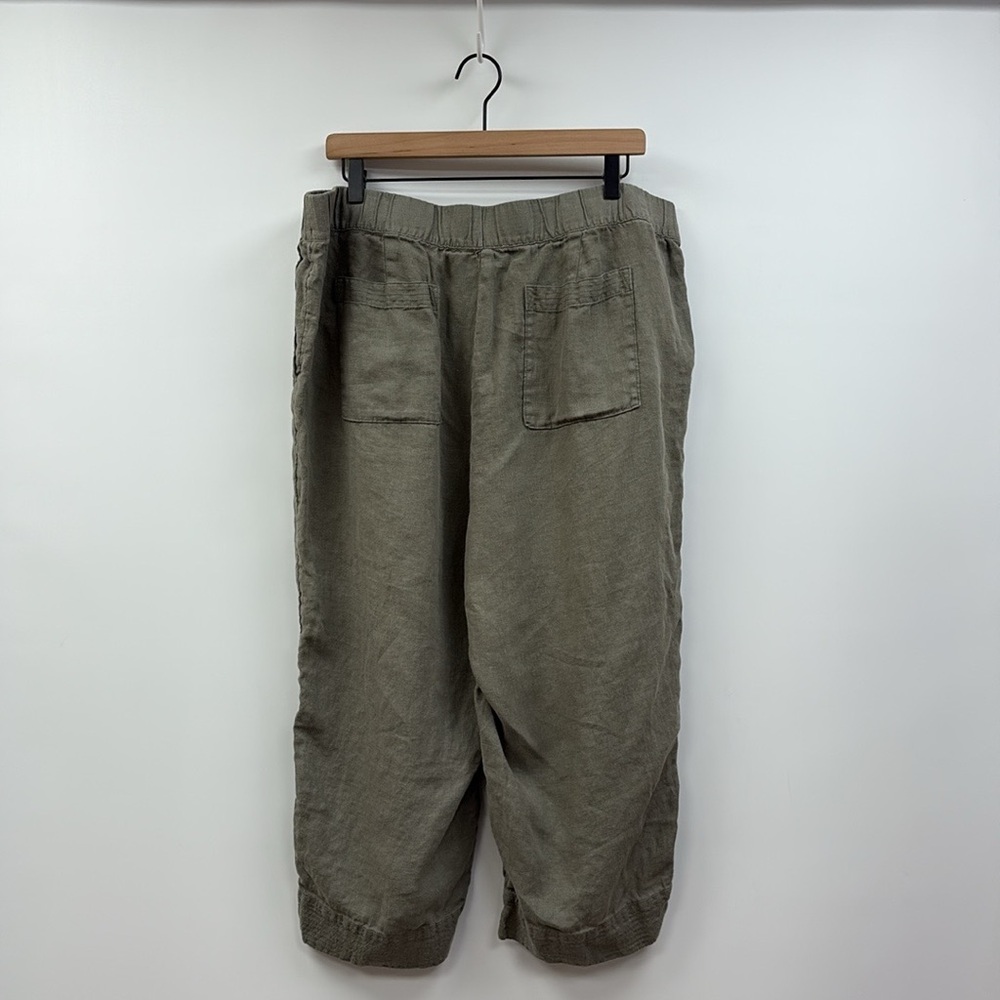 Pure J. Jill Linen High Rise Pull-On Cropped Wide Leg Pants Minimalist Green XLP - Picture 7 of 11